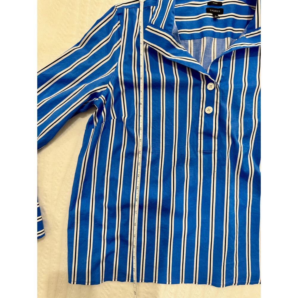 Talbots Nautical Coastal Blouse Women's Large Popover Hamptons Summer Striped - Picture 4 of 15